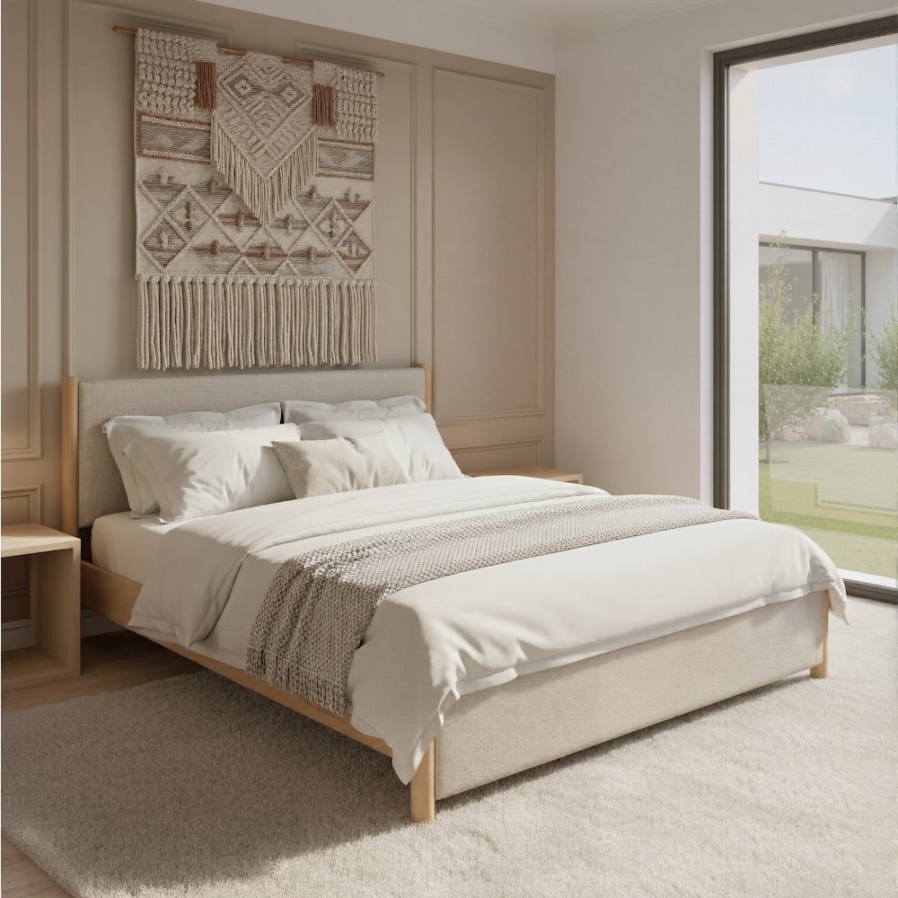 Hadi King Bed Beige & Natural. Picture 2