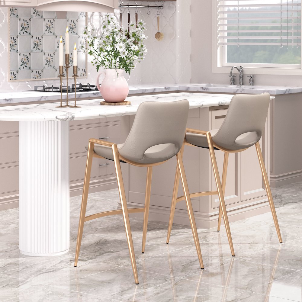Desi Counter Stool (Set of 2) Beige & Gold. Picture 9