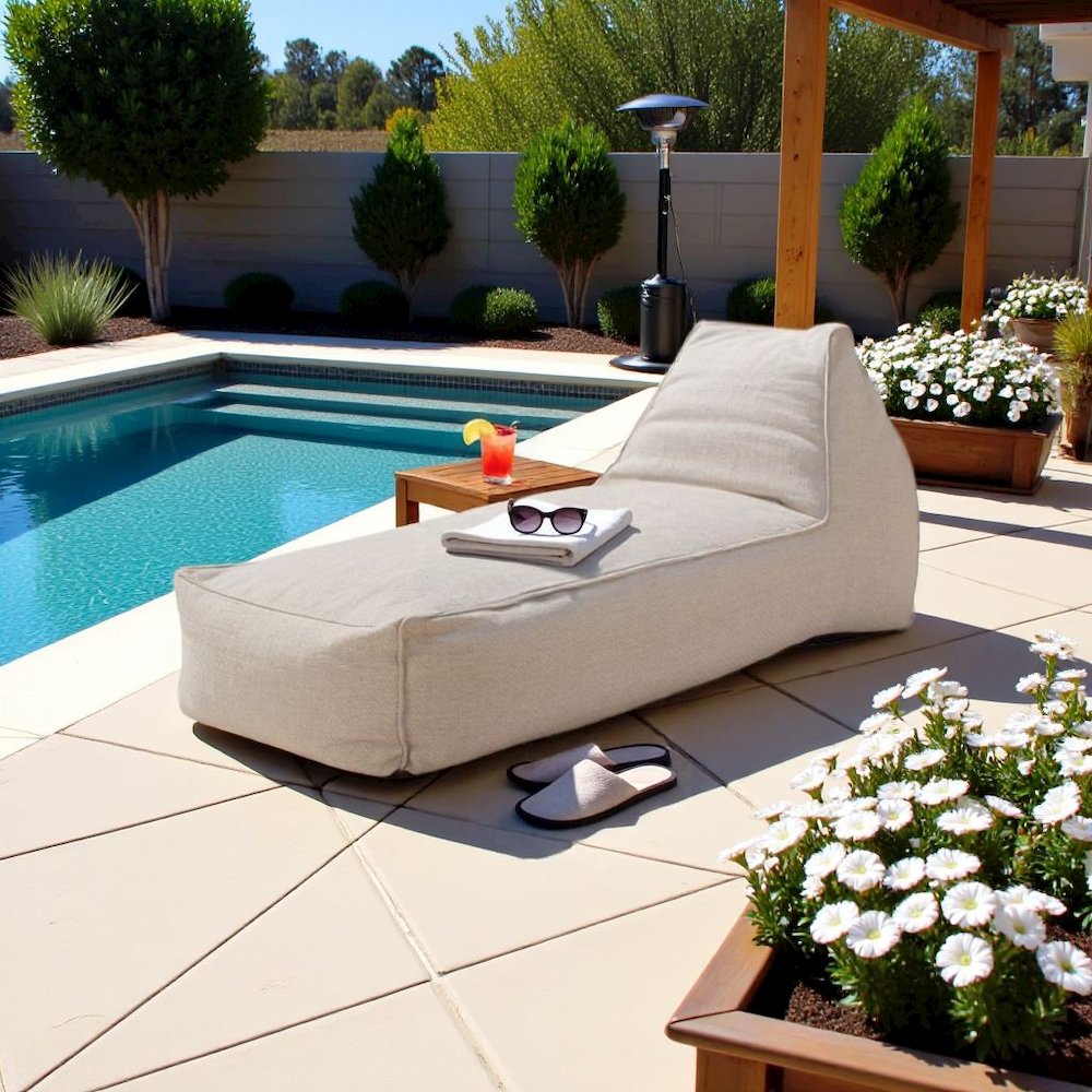 Beige Outdoor Bean Bag Chair Lounger, Modern Waterproof Patio Seat. Picture 3
