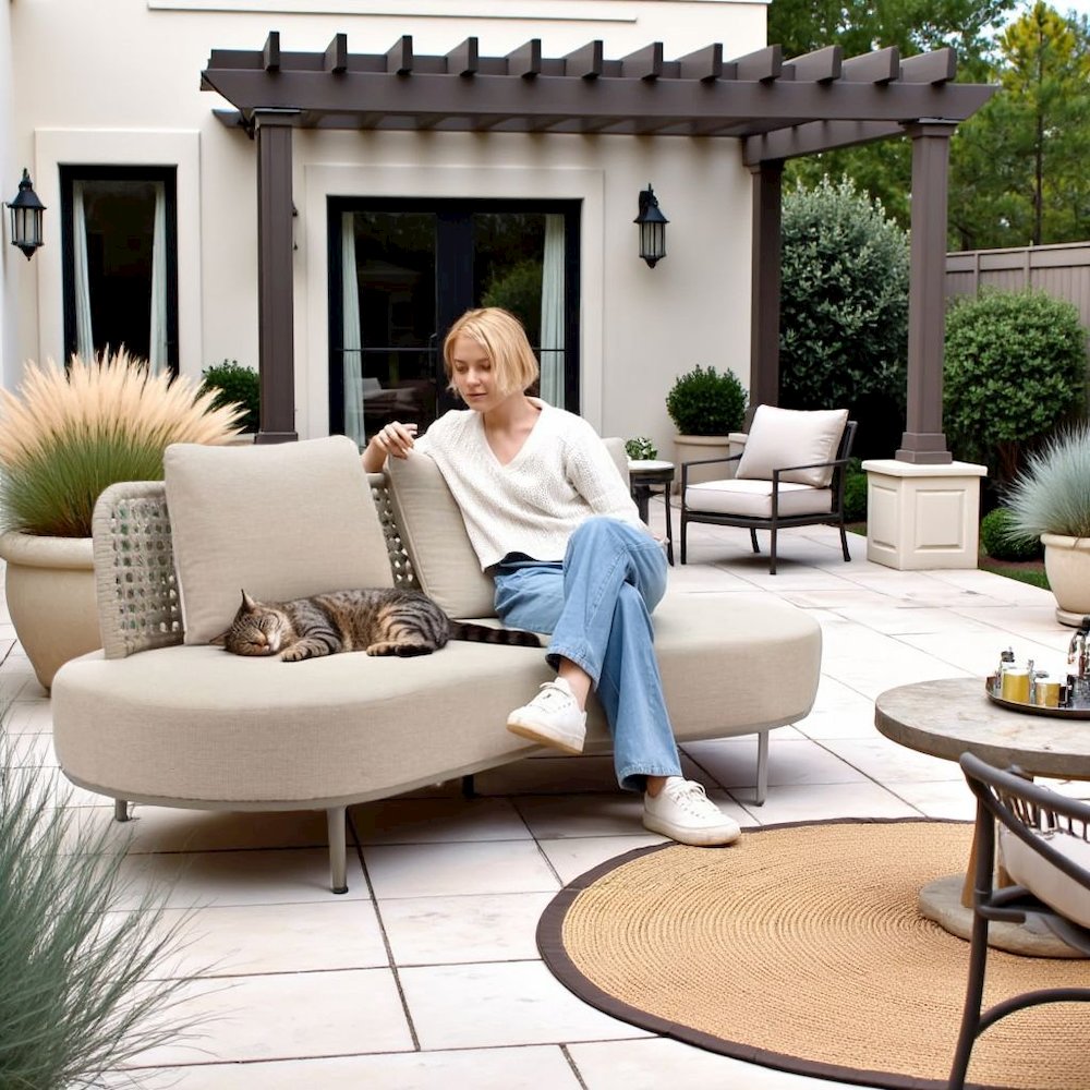 Beige Outdoor Loveseat, Patio Couch With Aluminum and Wicker Frame. Picture 3