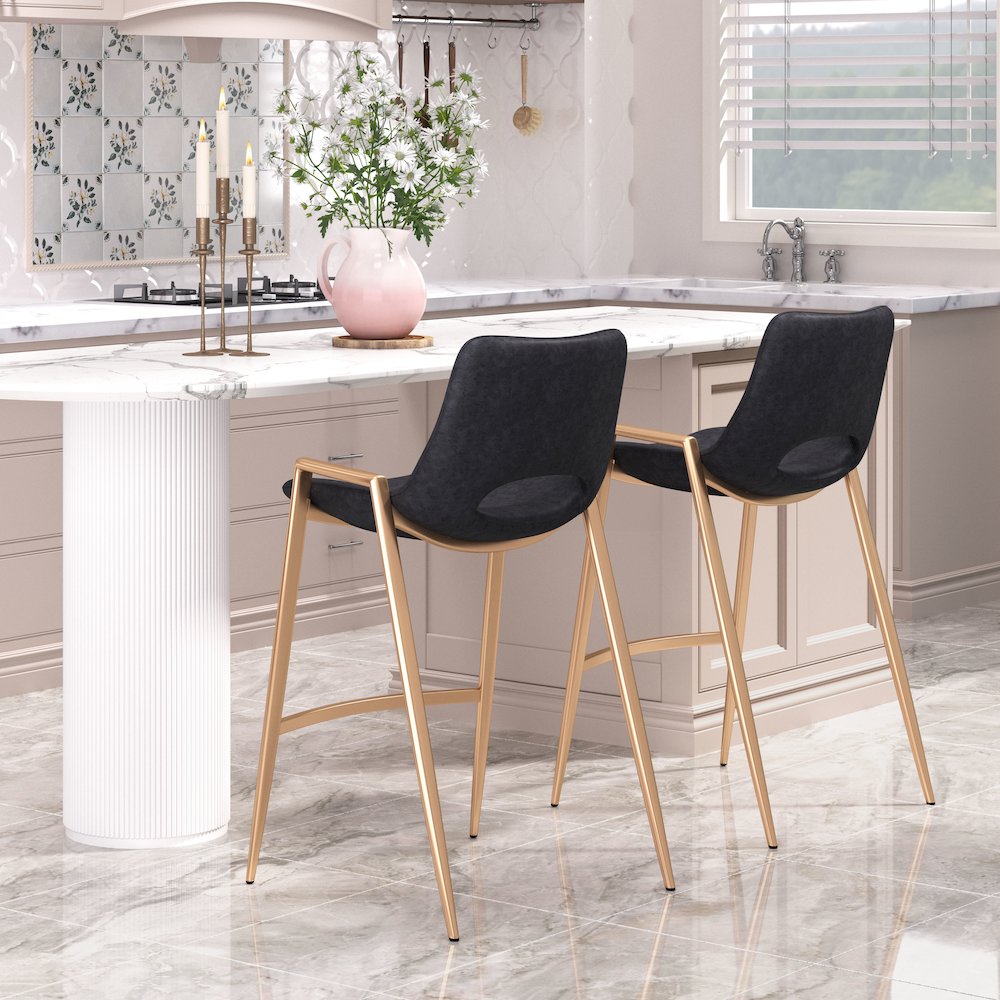 Desi Counter Stool (Set of 2) Black & Gold. Picture 9