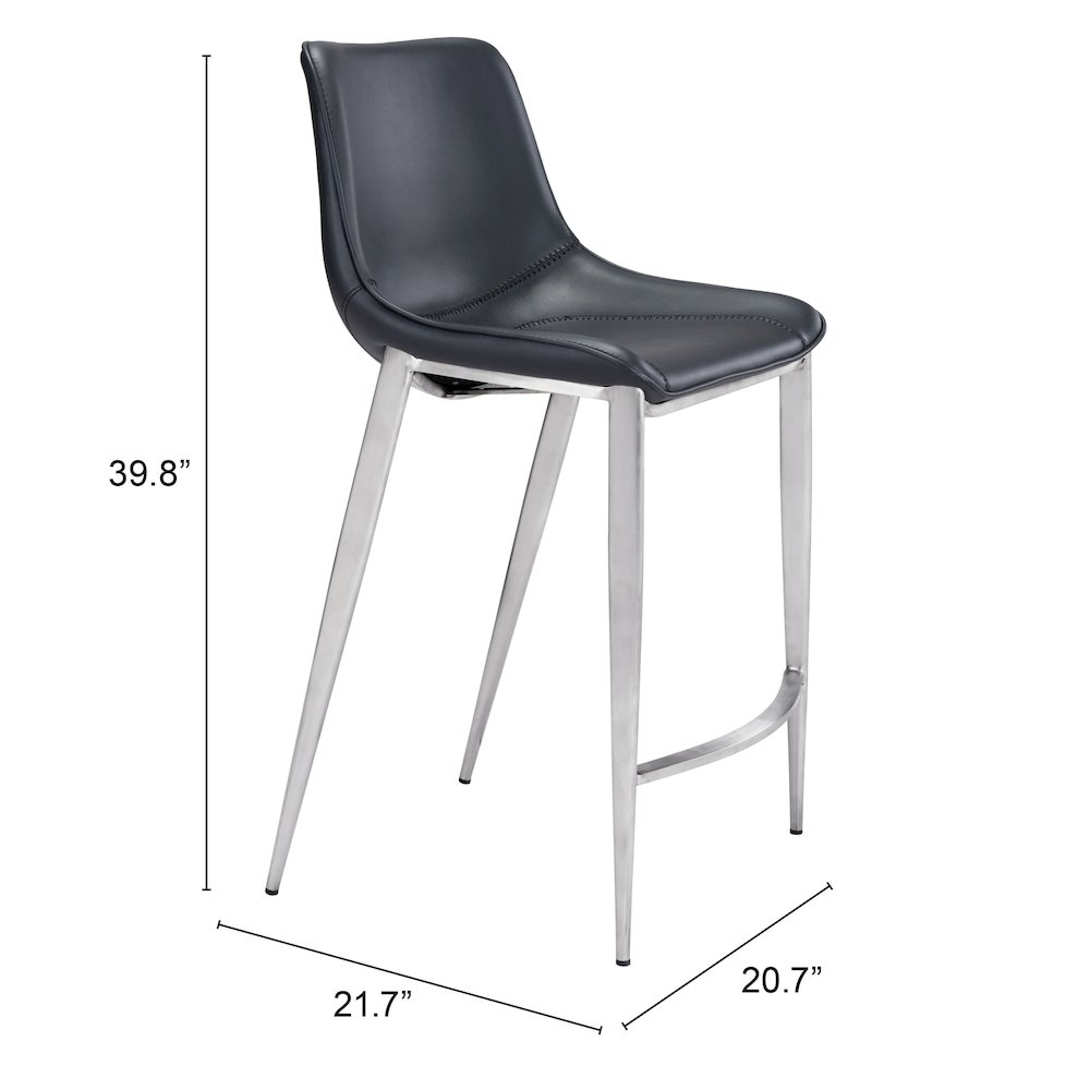 Magnus Counter Stool (Set of 2) Black & Silver. Picture 7