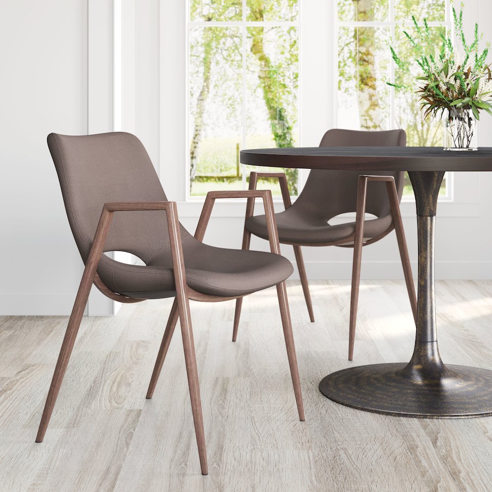Desi Dining Chair (Set of 2) Brown & Walnut. Picture 8