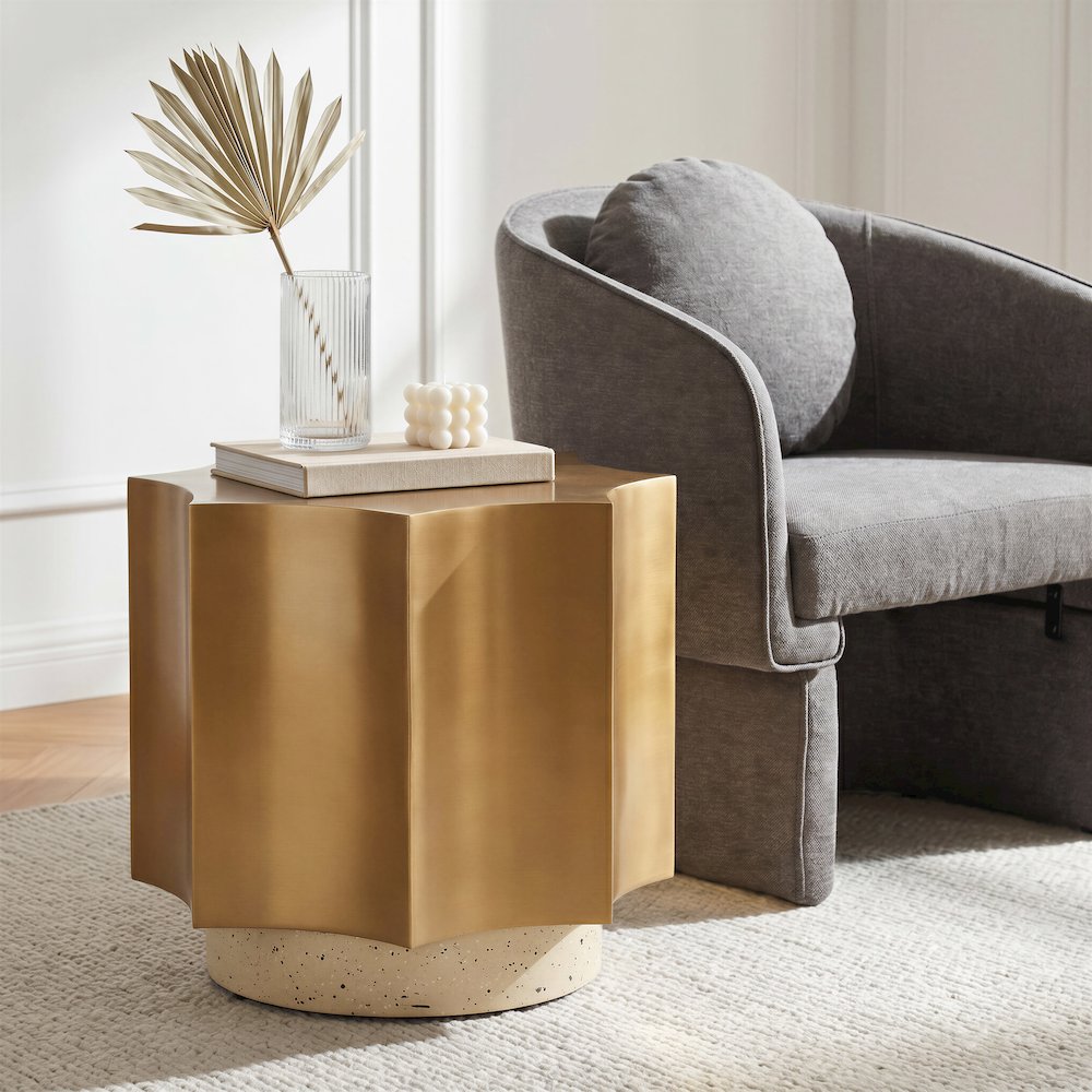 Osam Side Table Gold & Beige. Picture 2