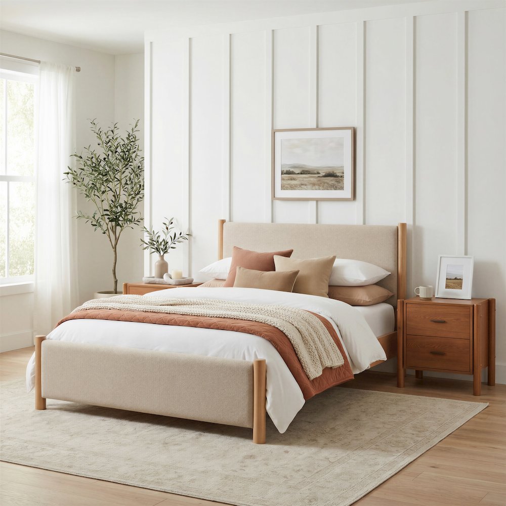 Hadi Queen Bed Beige & Natural. Picture 2