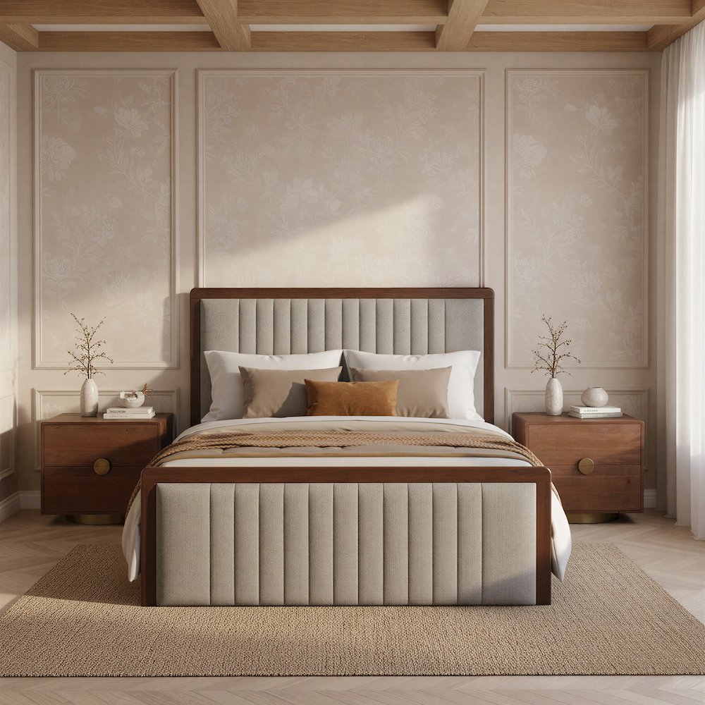 Somune Queen Bed Gray & Walnut. Picture 3