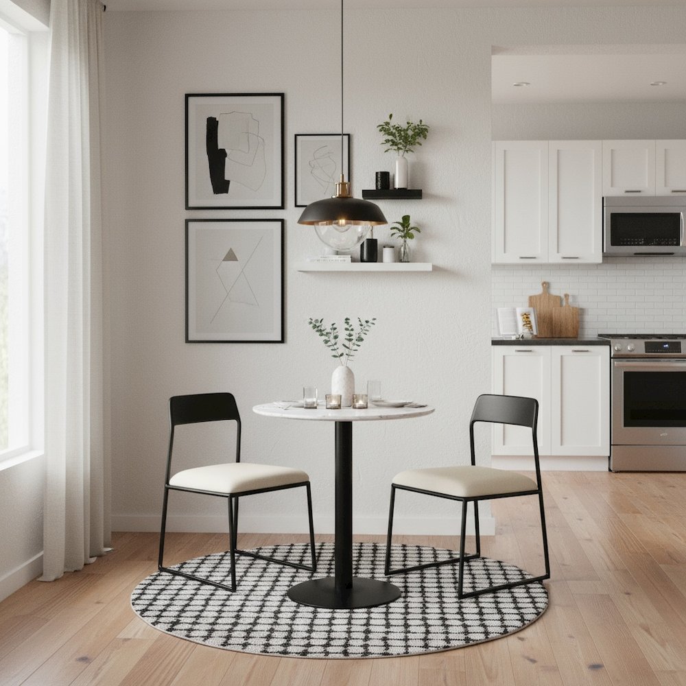 Bistro Table, White & Black, Round MDF Top, Steel Base. Picture 3