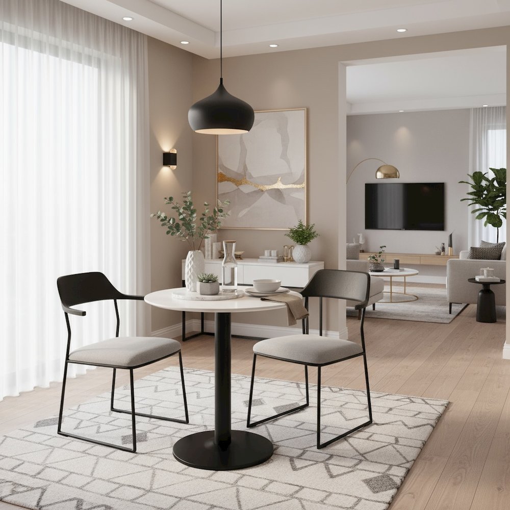 Bistro Table, White & Black, Round MDF Top, Steel Base. Picture 2
