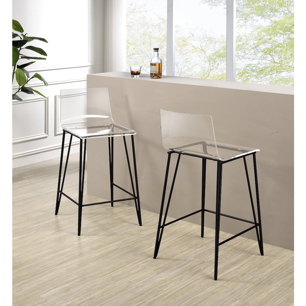 Clear Lucite Acrylic Tall Transparent Bar Stool Set of 2. Picture 3