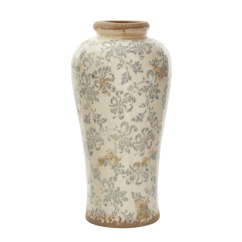 16in. Tuscan Ceramic Floral Scroll Urn Vase. Picture 1