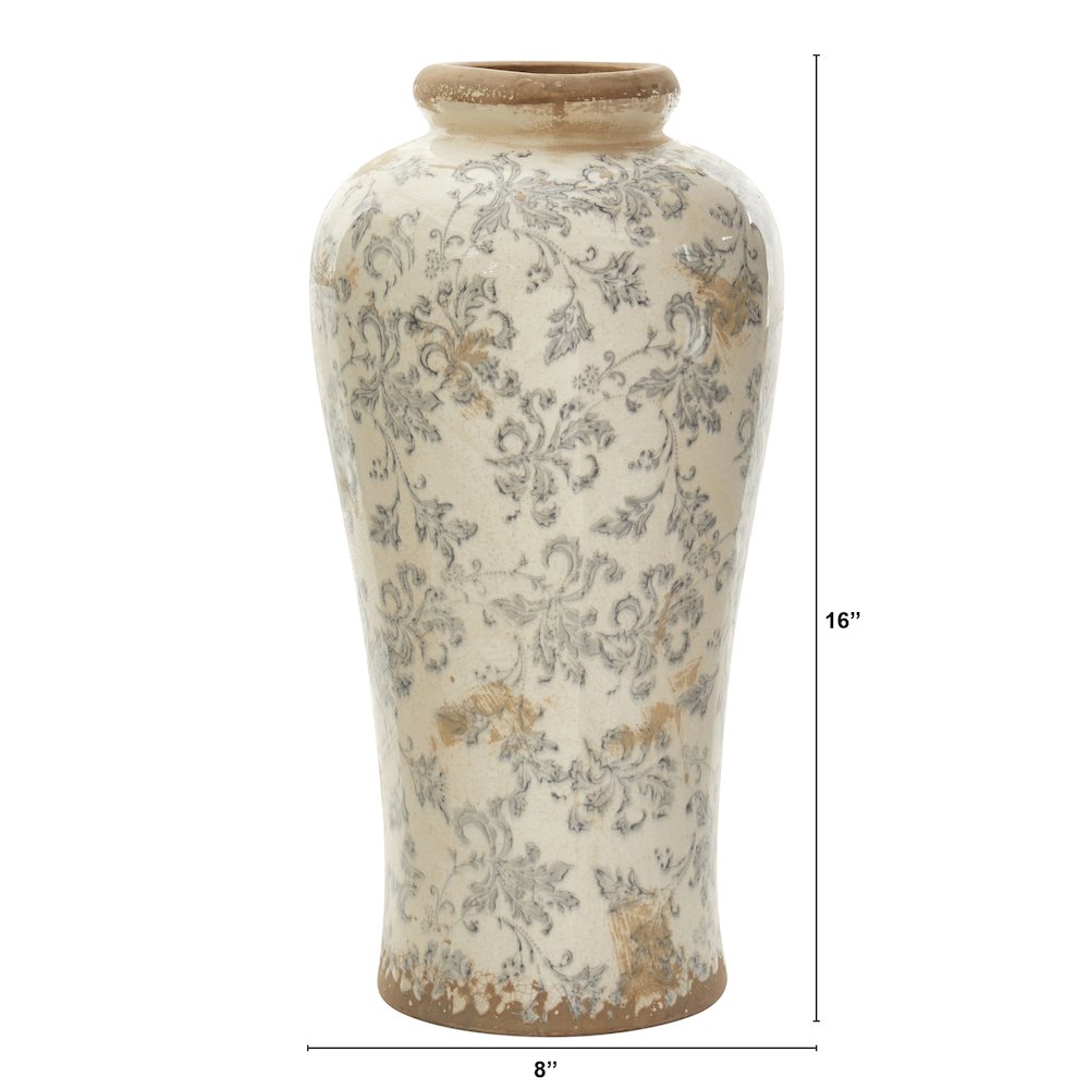 16in. Tuscan Ceramic Floral Scroll Urn Vase. Picture 2