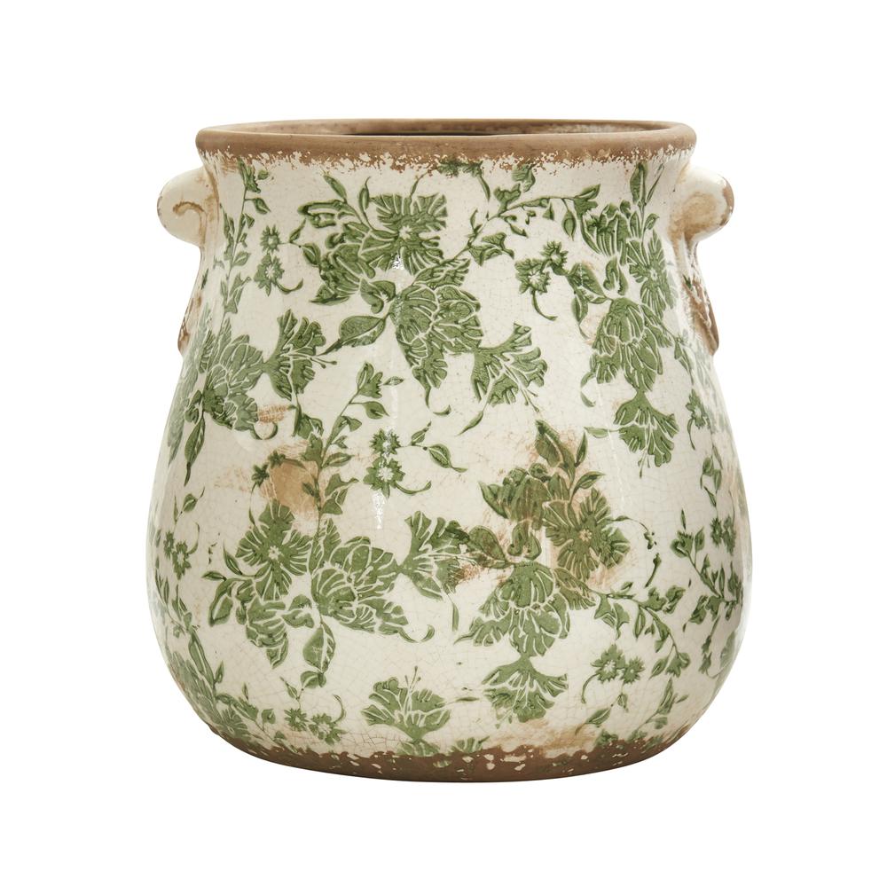 10in. Tuscan Ceramic Green Scroll Planter. Picture 1