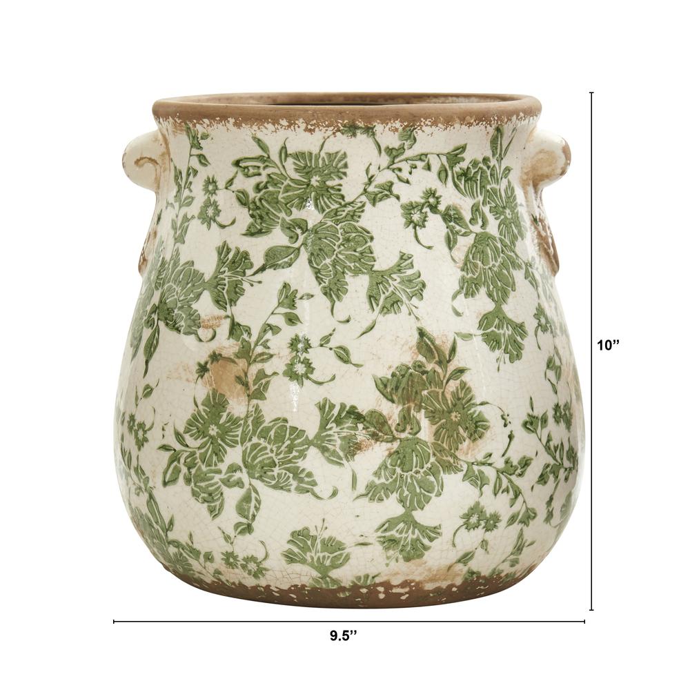 10in. Tuscan Ceramic Green Scroll Planter. Picture 2