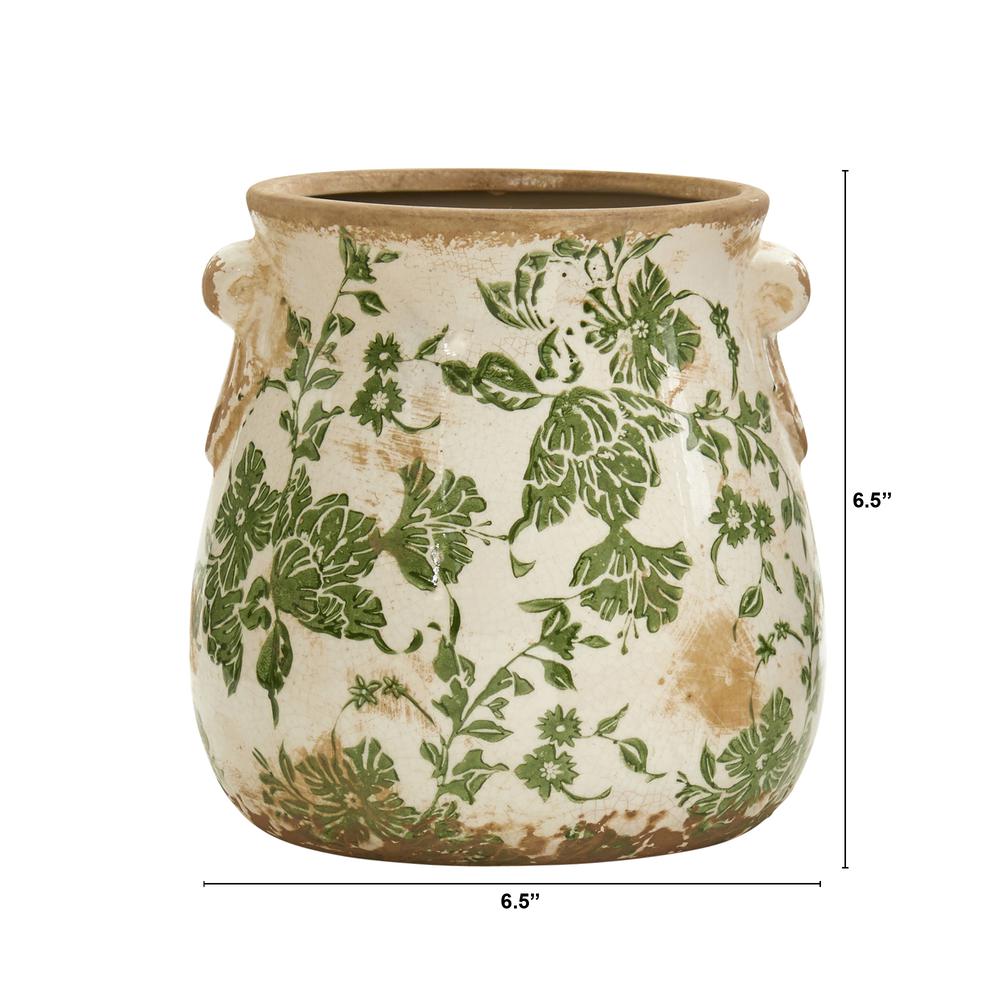 6.5in. Tuscan Ceramic Green Scroll Planter. Picture 3
