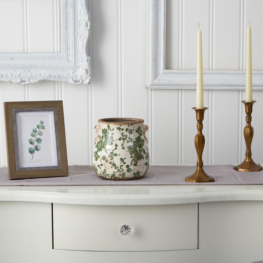 6.5in. Tuscan Ceramic Green Scroll Planter. Picture 2