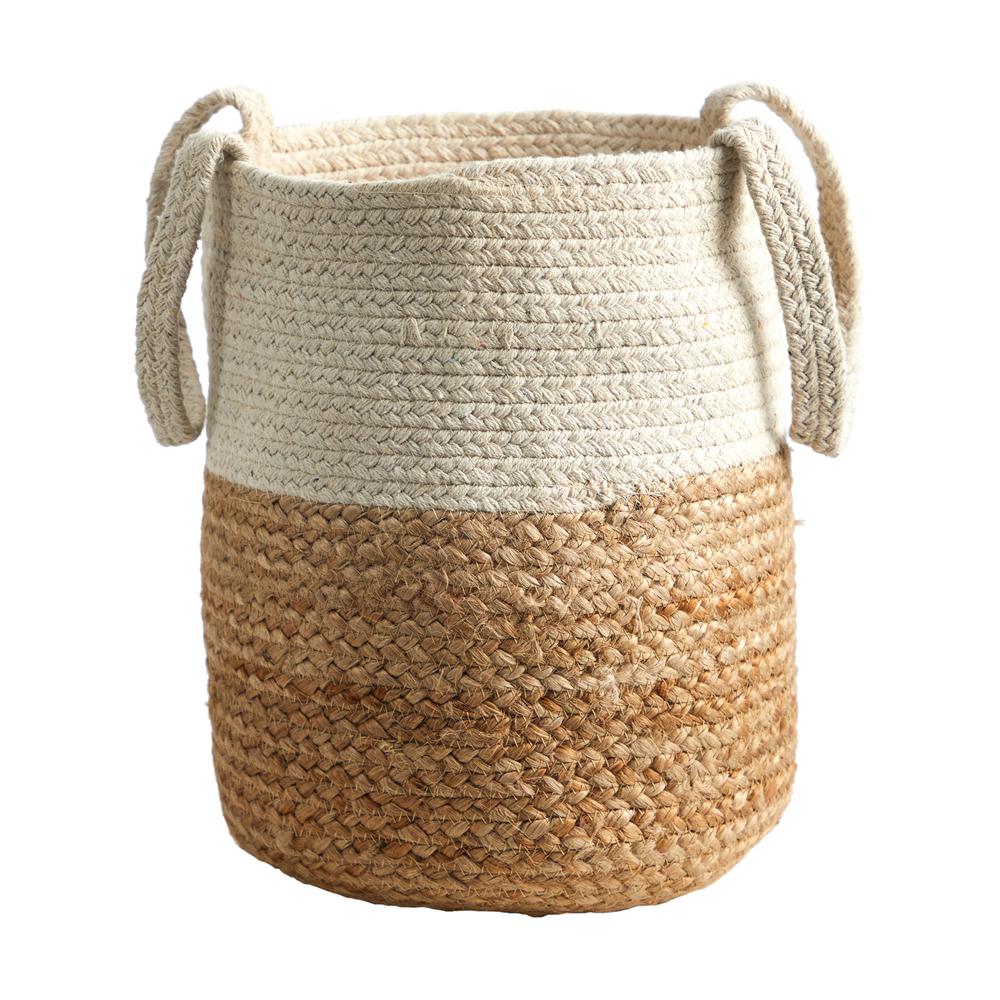 12.5in. Handmade Natural Jute and Cotton Basket Planter. Picture 1
