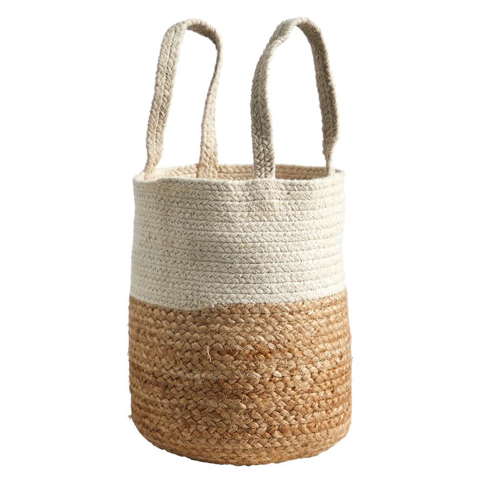 12.5in. Handmade Natural Jute and Cotton Basket Planter. Picture 2