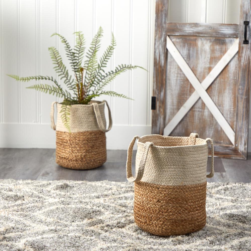 12.5in. Handmade Natural Jute and Cotton Basket Planter. Picture 3