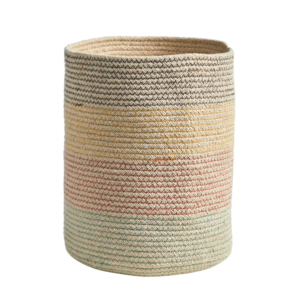 12in. Handmade Natural Cotton Multicolored Woven Basket Planter. Picture 1