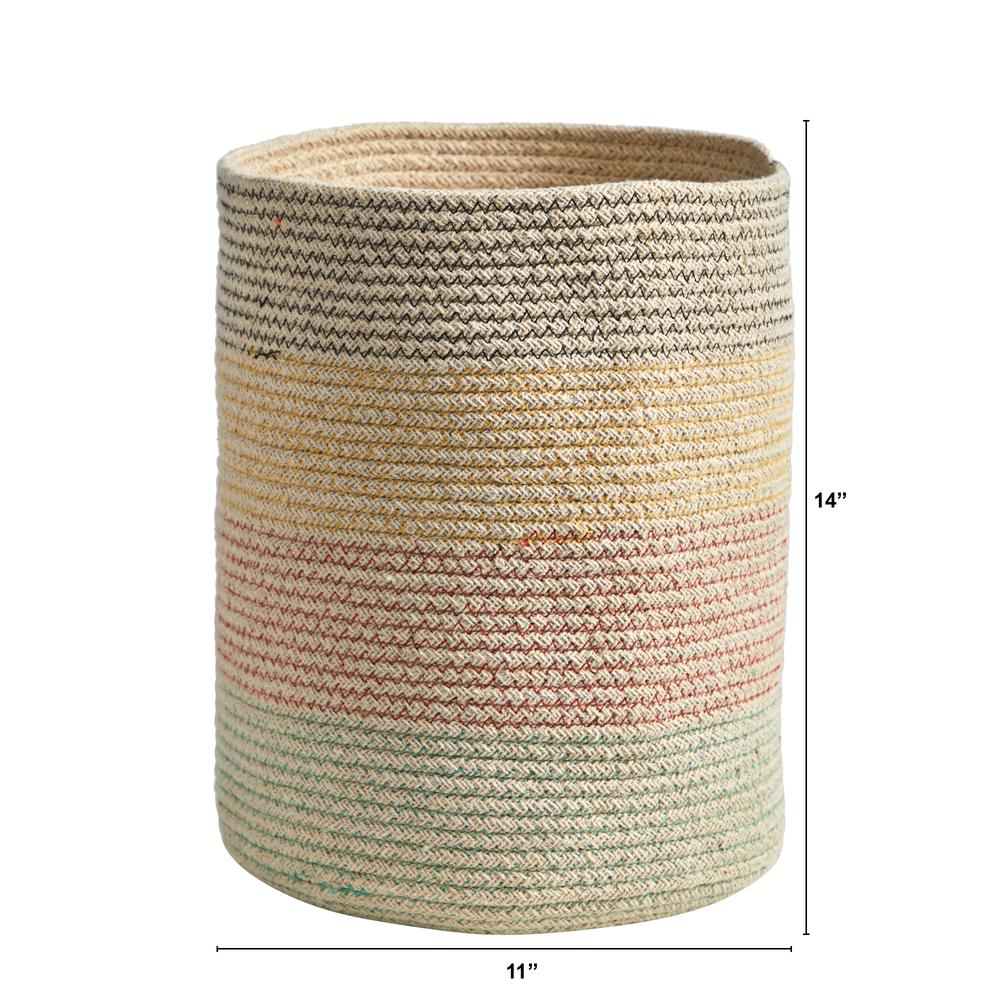 12in. Handmade Natural Cotton Multicolored Woven Basket Planter. Picture 2