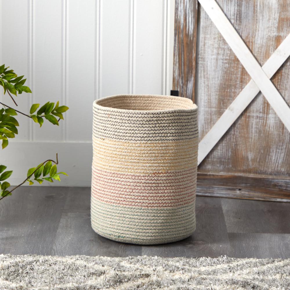 12in. Handmade Natural Cotton Multicolored Woven Basket Planter. Picture 3