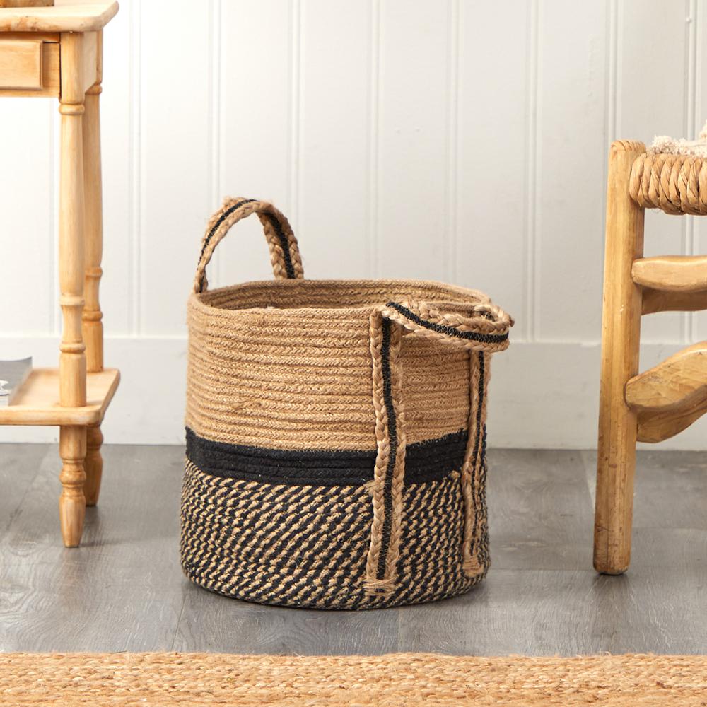 13in. Boho Chic Basket Natural Jute Basket Planter. Picture 6