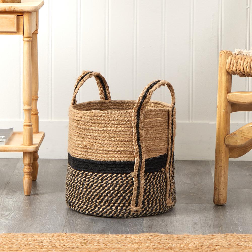 13in. Boho Chic Basket Natural Jute Basket Planter. Picture 7