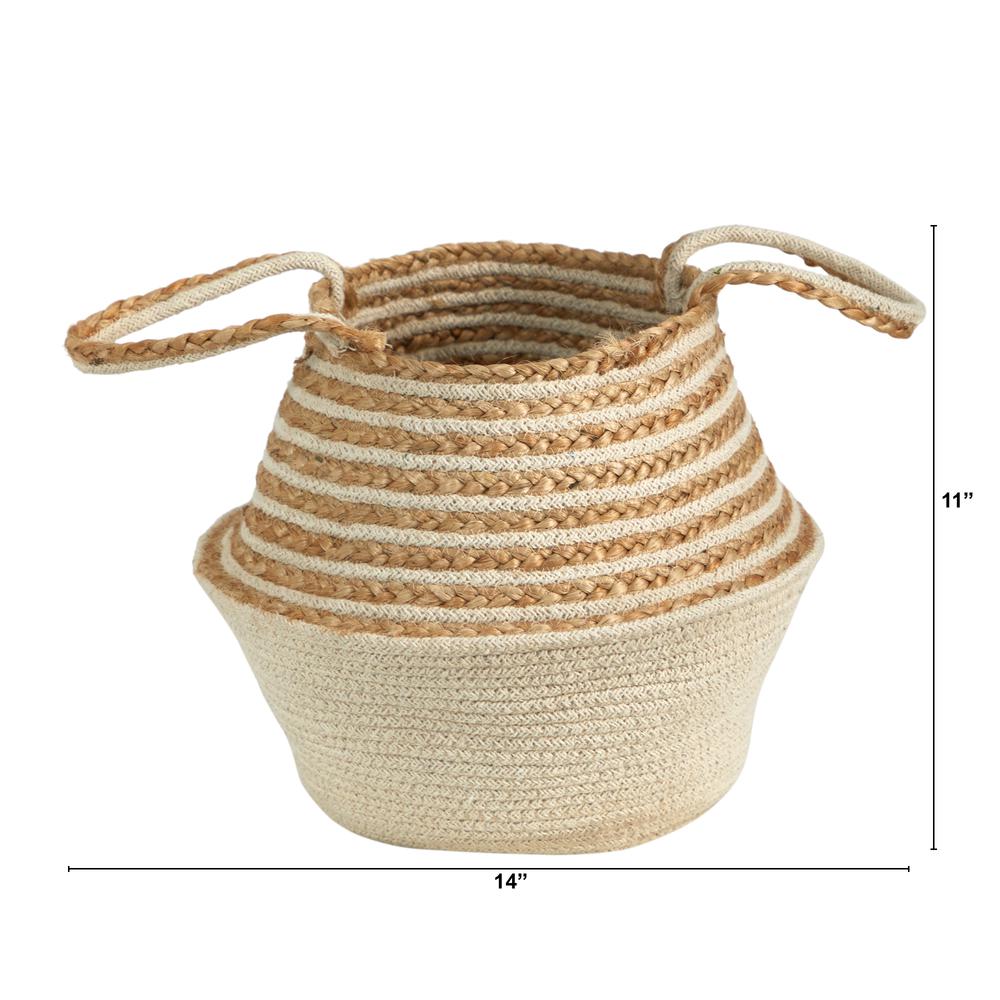 14in. Boho Chic Belly Basket Natural Jute and Cotton Basket Planter. Picture 2