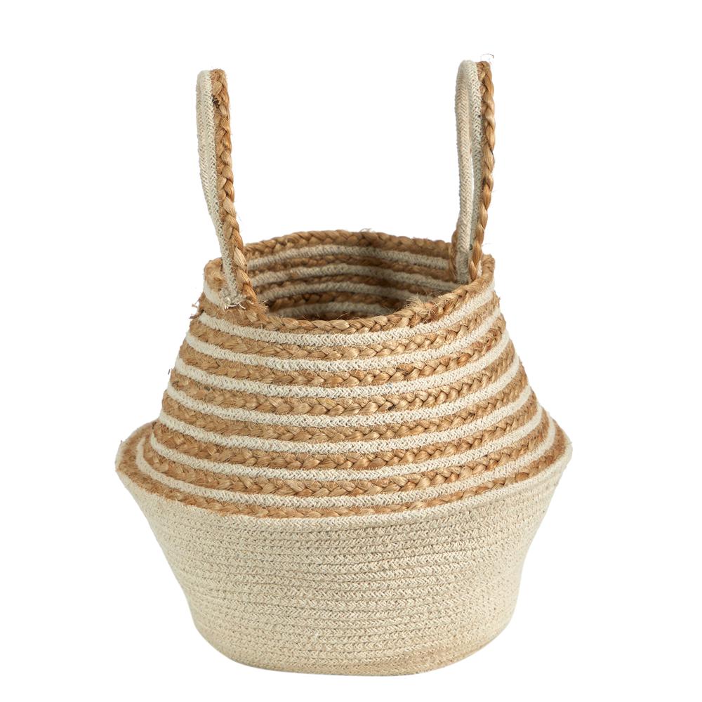 14in. Boho Chic Belly Basket Natural Jute and Cotton Basket Planter. Picture 3