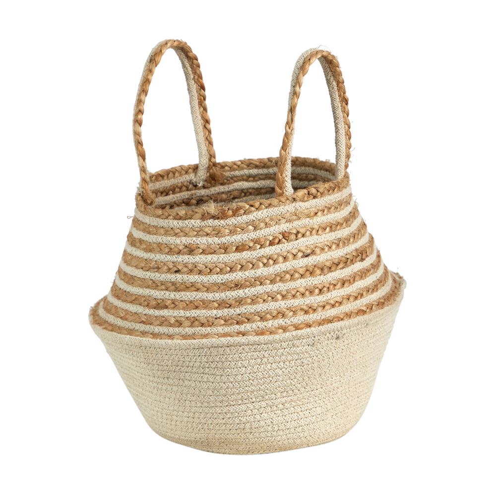 14in. Boho Chic Belly Basket Natural Jute and Cotton Basket Planter. Picture 4