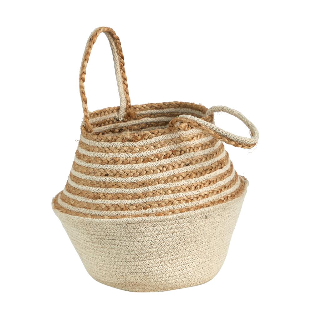 14in. Boho Chic Belly Basket Natural Jute and Cotton Basket Planter. Picture 5