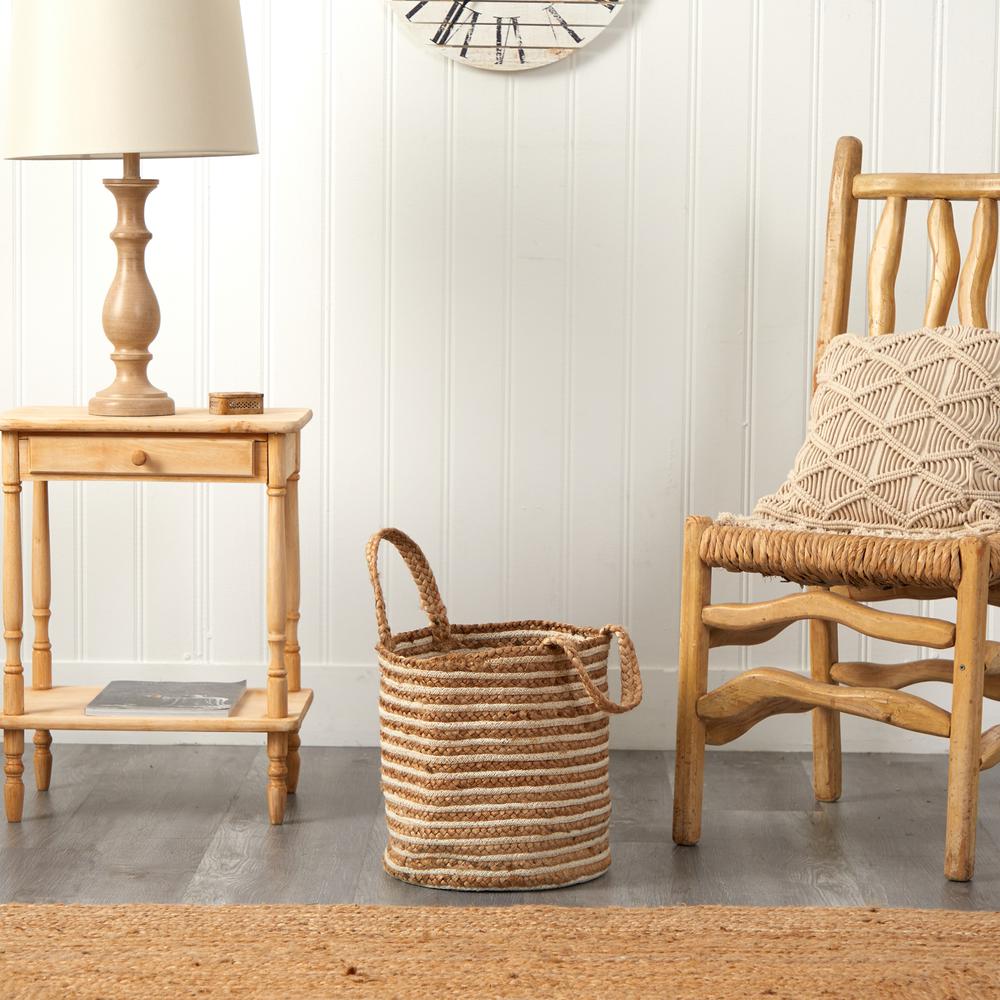 14in. Boho Chic Basket Planter Natural Cotton and Jute. Picture 7