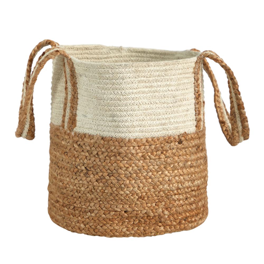 14in. Boho Chic Basket Planter Natural Cotton and Jute with Handles. Picture 1