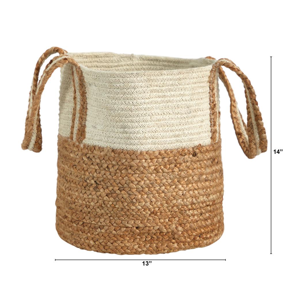 14in. Boho Chic Basket Planter Natural Cotton and Jute with Handles. Picture 2