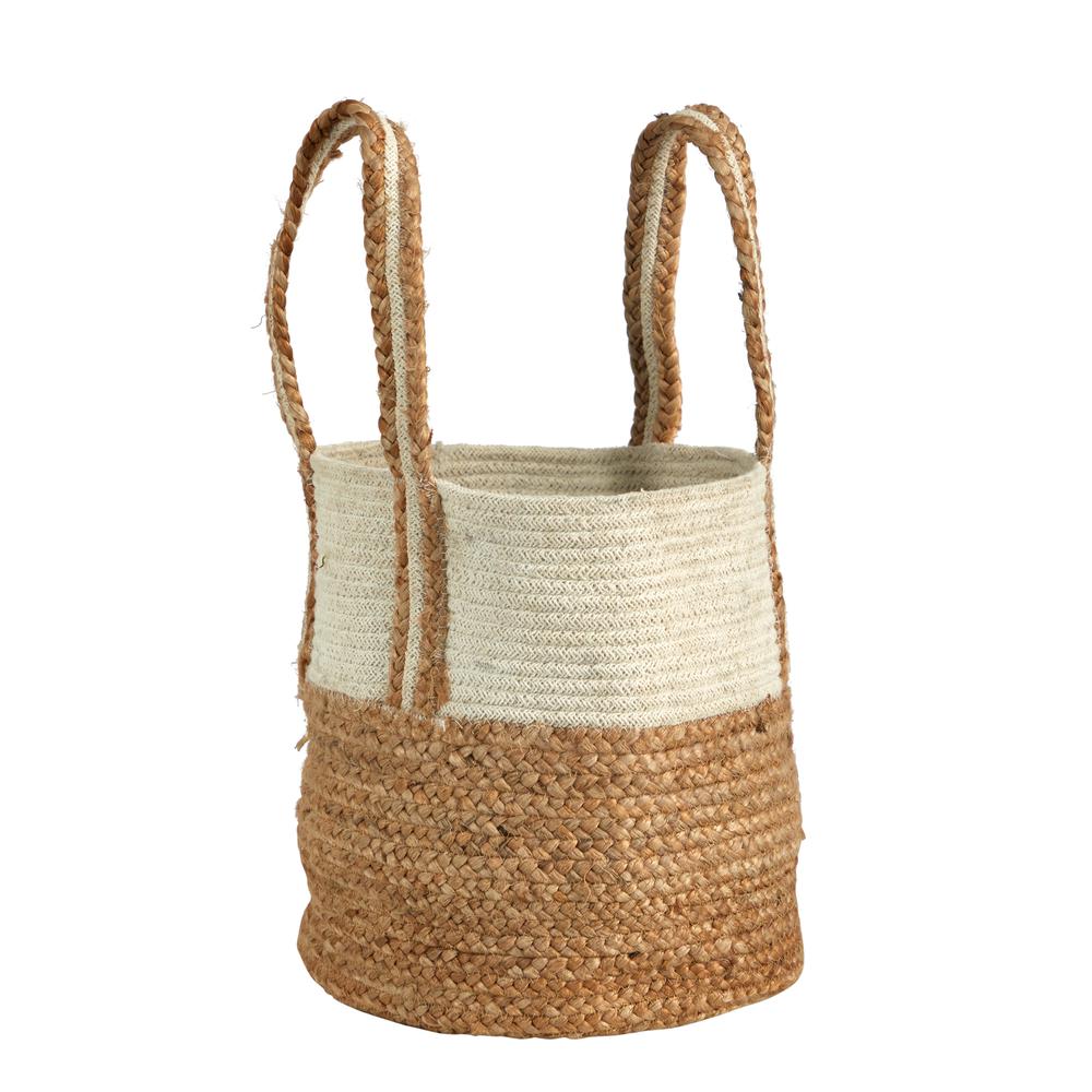 14in. Boho Chic Basket Planter Natural Cotton and Jute with Handles. Picture 3