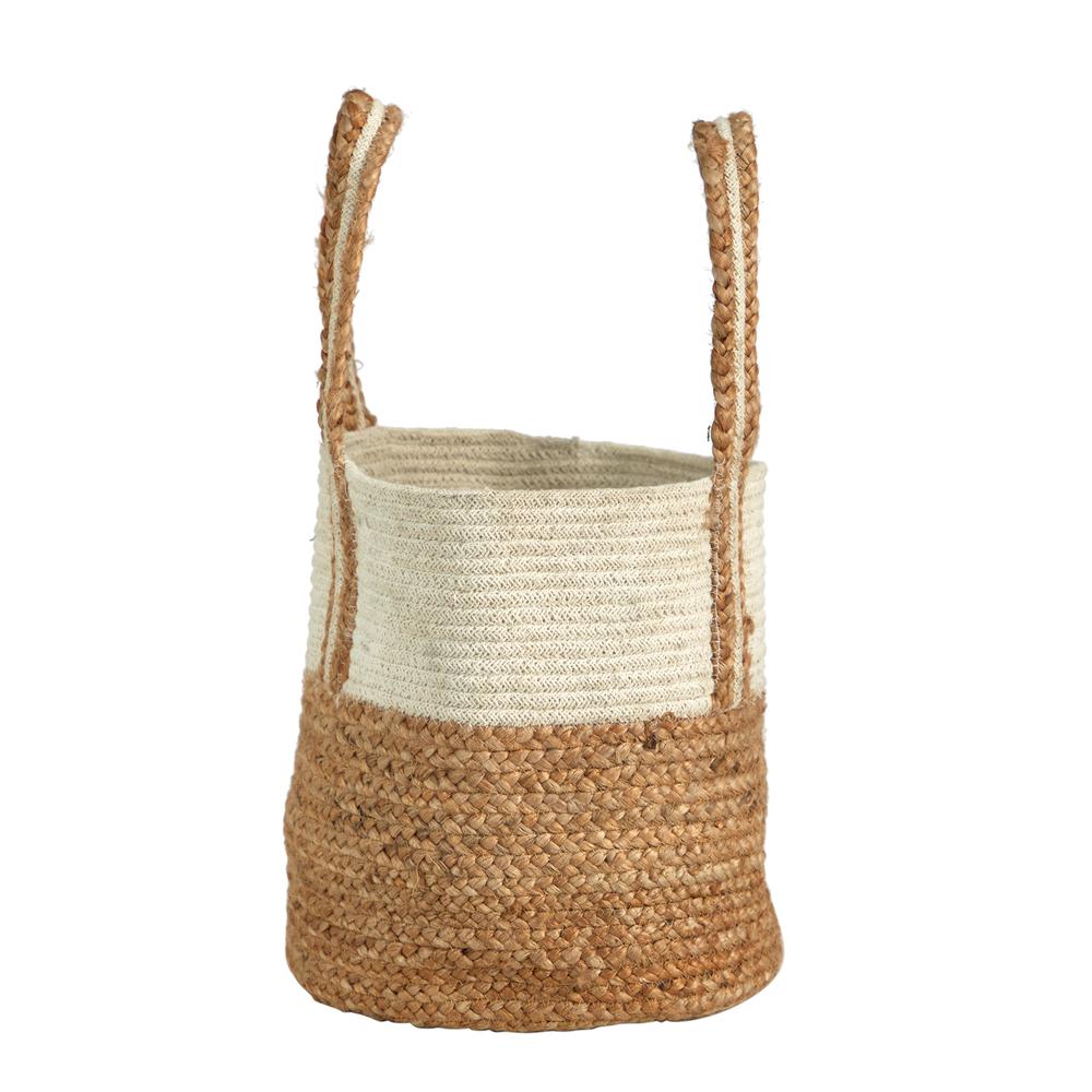 14in. Boho Chic Basket Planter Natural Cotton and Jute with Handles. Picture 4