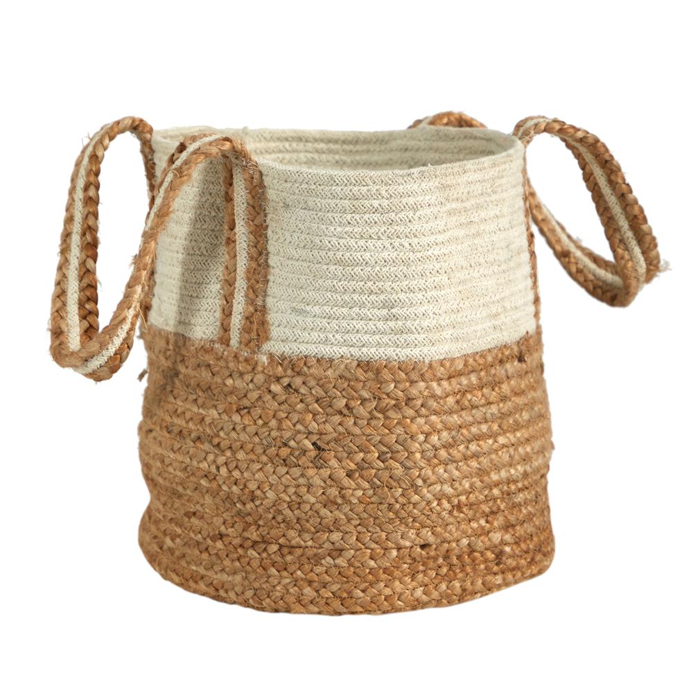 14in. Boho Chic Basket Planter Natural Cotton and Jute with Handles. Picture 5