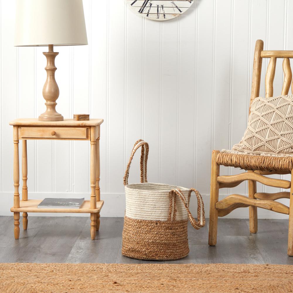 14in. Boho Chic Basket Planter Natural Cotton and Jute with Handles. Picture 7