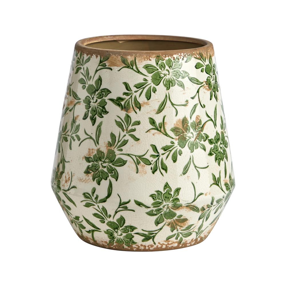 10in. Tuscan Ceramic Green Scroll Planter. Picture 1