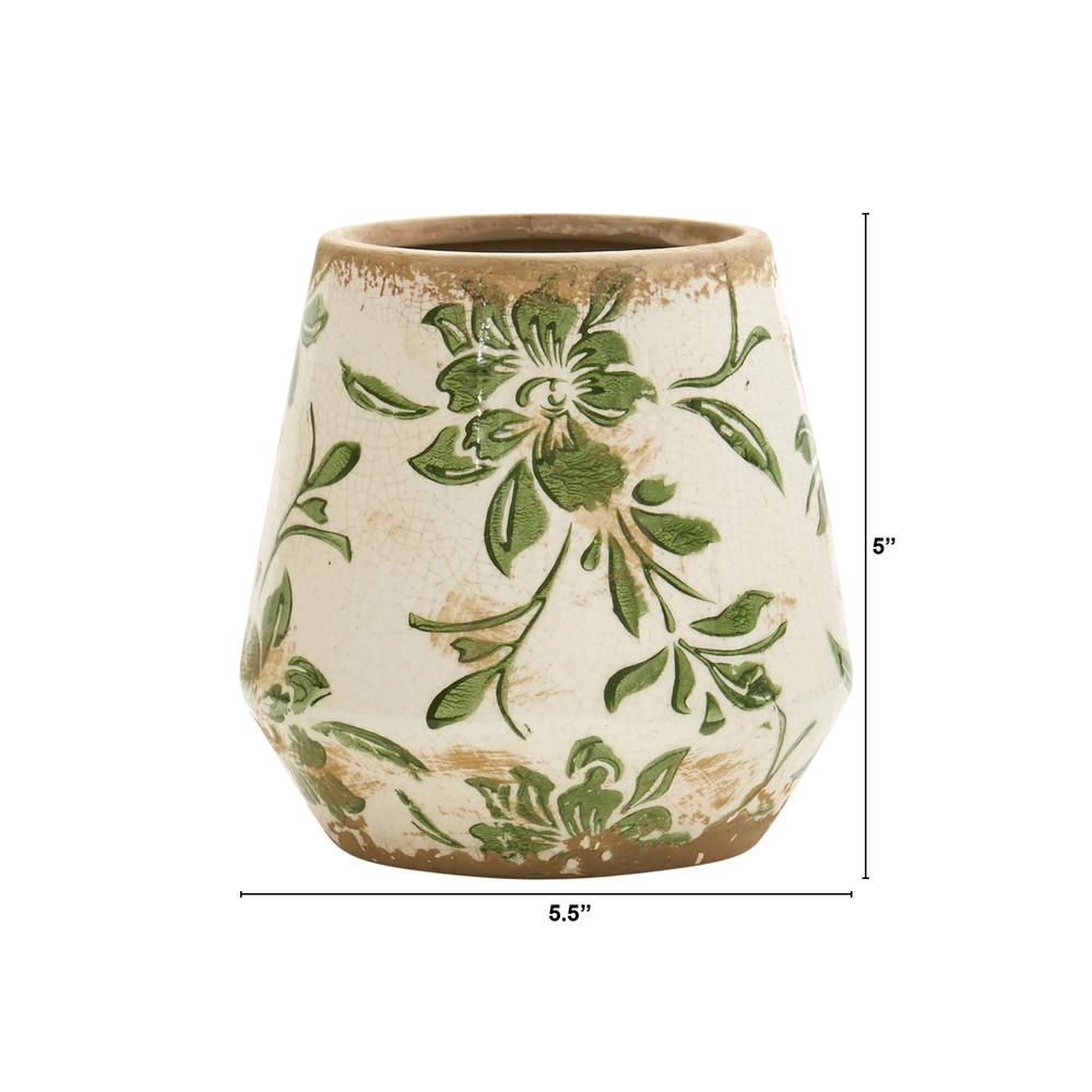 5.5in. Tuscan Ceramic Green Scroll Planter. Picture 2