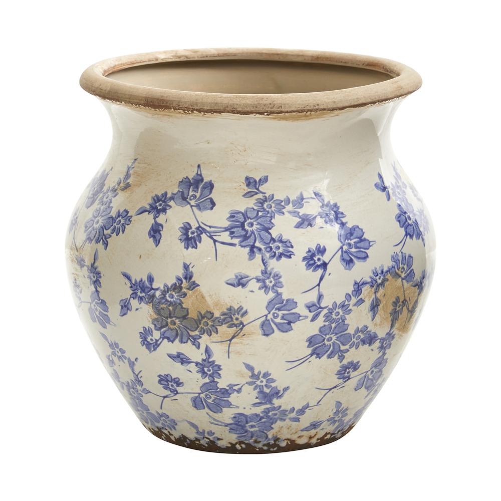 10.5in. Tuscan Ceramic Blue Scroll Urn Vase. Picture 1