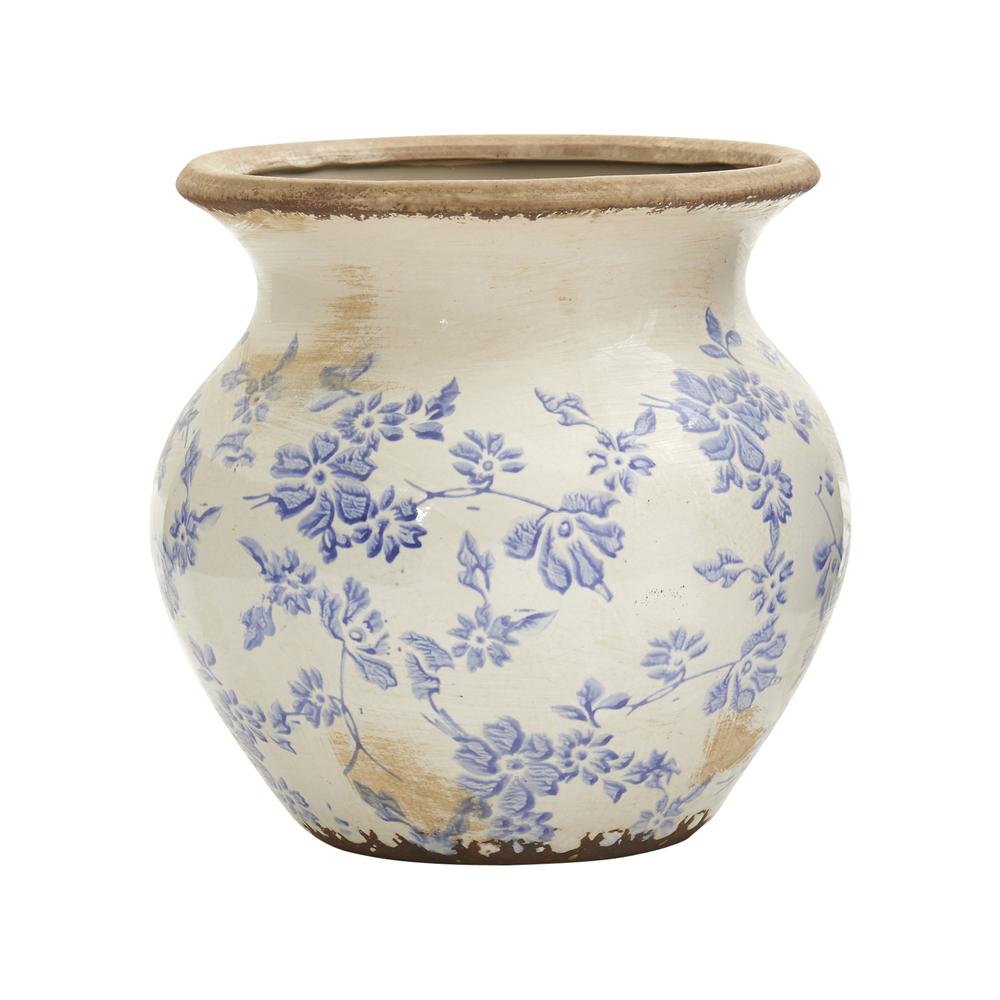 7in. Tuscan Ceramic Blue Scroll Urn Vase. Picture 1