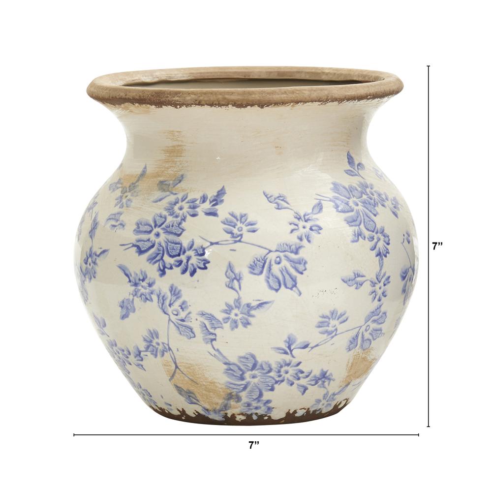 7in. Tuscan Ceramic Blue Scroll Urn Vase. Picture 2