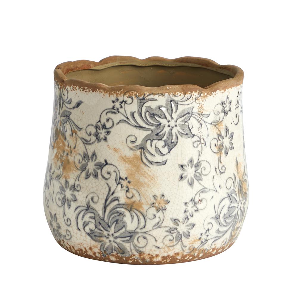 7in. Tuscan Ceramic Gray Scroll Planter. Picture 1