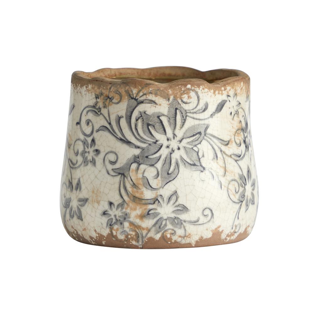 4.5in. Tuscan Ceramic Gray Scroll Planter. Picture 1