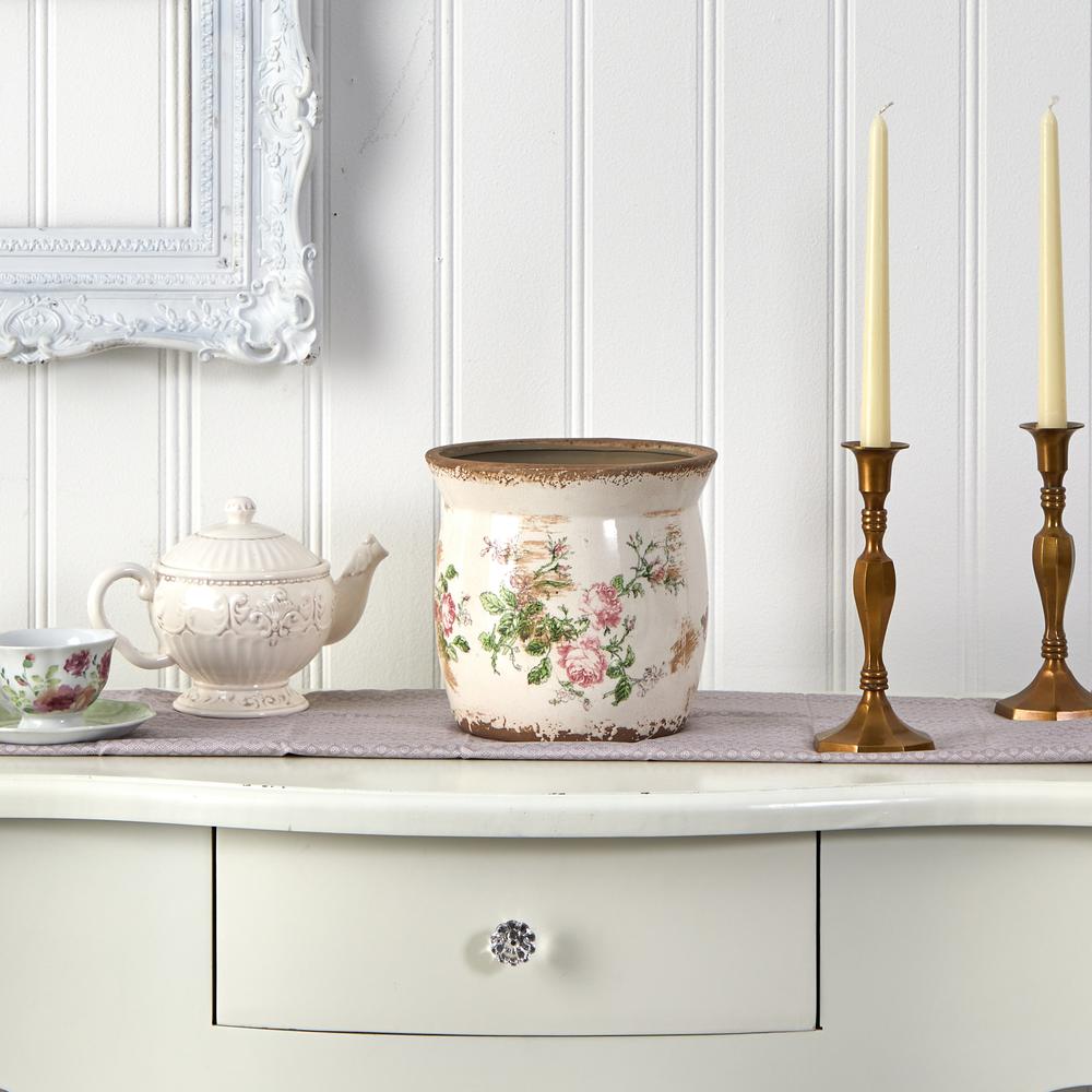 8in. Tuscan Ceramic Floral Print Planter. Picture 3