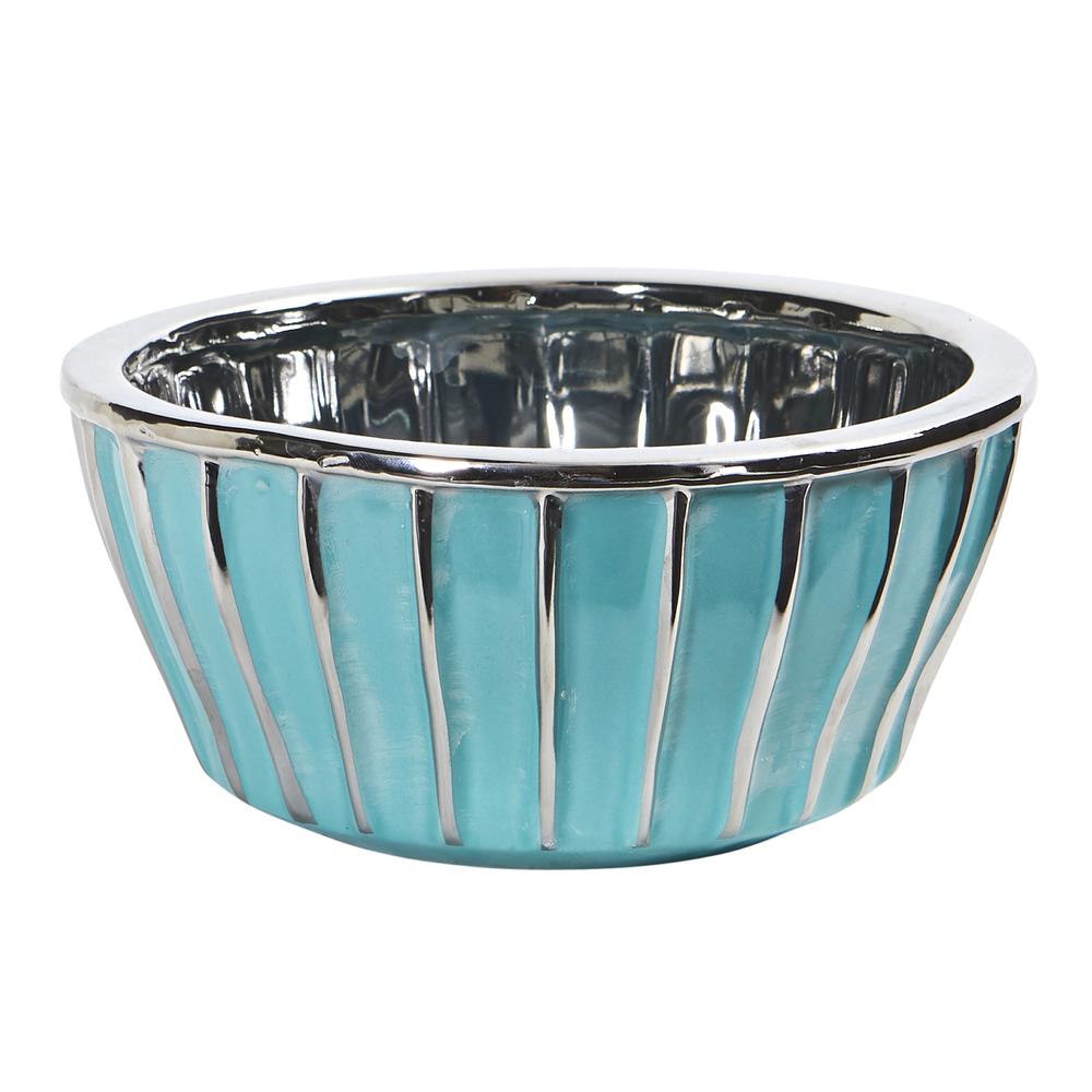 7.25in. Teal Vase with Silver Burnishing. Picture 1