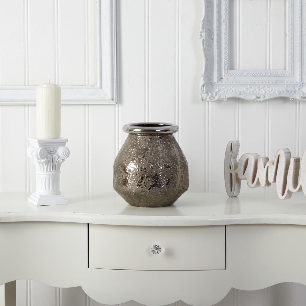 9.5in. Textured Bronze Vase with Silver Rim. Picture 3