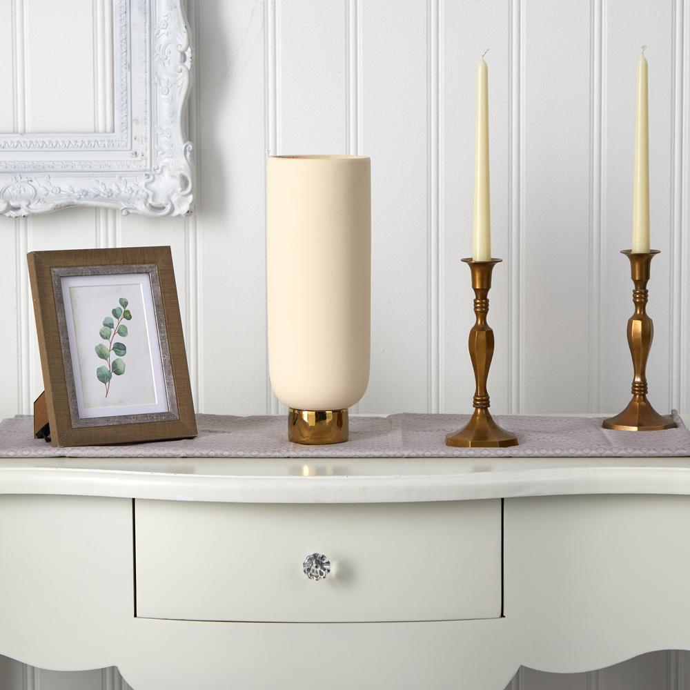 12.75in. Elegance Ceramic Cylinder Vase with Gold Accents. Picture 3