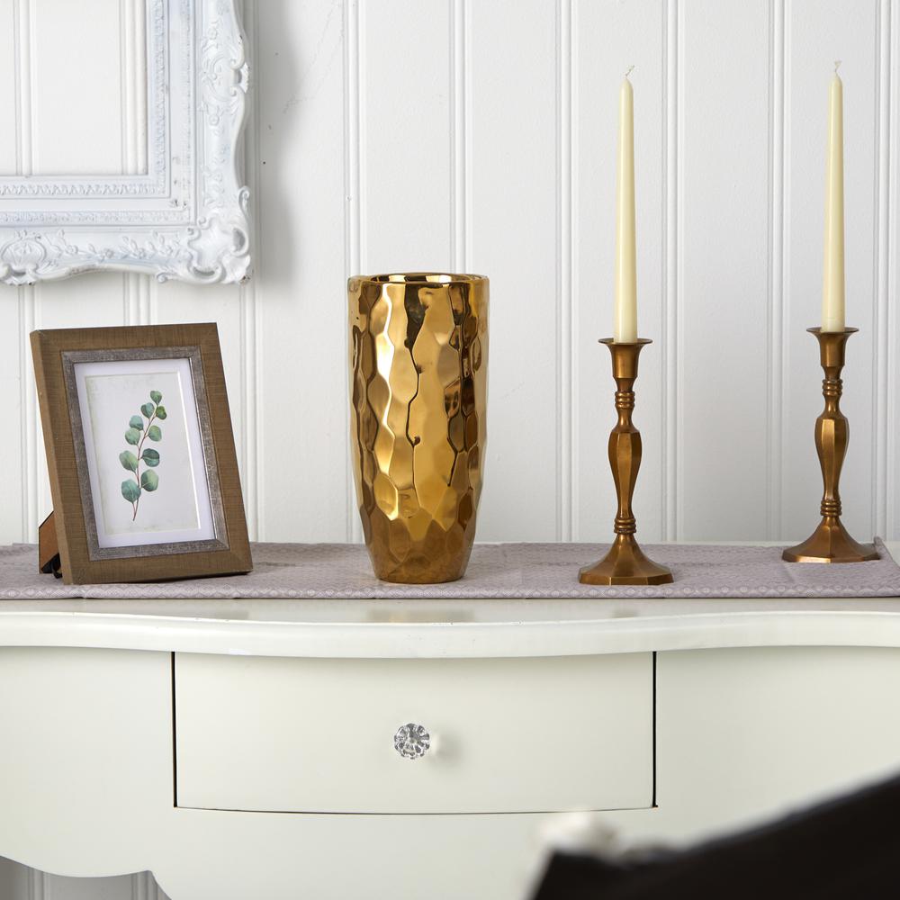 10in. Designer Gold Cylinder Vase. Picture 3